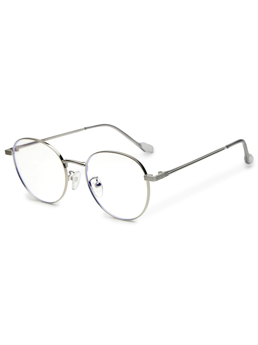 HASHTAG EYEWEAR Galveris Full Rim Round Computer Glasses (Silver, Small) | UV Blocking | Trendy Eyeglasses for Men & Women | Metal Frame-picture-12