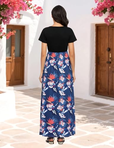 Image of Lacavocor Womens Short Sleeve Maxi Dresses Empire Waist Long Dress