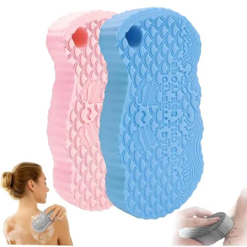 Magic Exfoliating Bath Sponge 3D Super Soft Body Scrubber Removes Dead Skin Non-Toxic Odorless Suitable for Adults Children Pregnant Women Reusable Pink 2 Pack