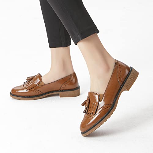 Truland Women’s Leather Penny Loafers –Slip On Wingtip Oxfords Tassel Loafers Comfortable Casual Dressy Shoes For Office Work (8.5 D(M) Us,Brown) #TOP4