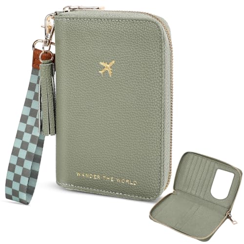 Playexen RFID Passport Wallet for Women, Passport Holder for Travel, Green