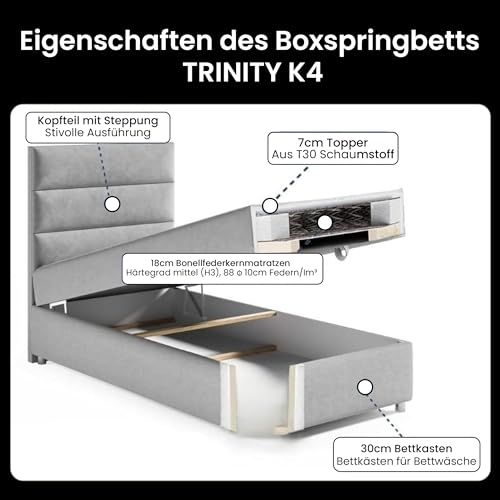 Best For Home Boxspringbett Trinity k-4 mit 7-Zonen Bonell-Federkernmatratze | Boxspringbett 100x200 | Boxsprintbett mit Matratze Und Stauraum | Polsterbett 100x200 - Lieferung bis Bordsteinkante – Bild 6