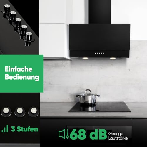 Bomann Dunstabzugshaube 60cm | Abzugshaube für Umluft und Abluft | leise Kopffreihaube 60cm | inkl. Montage-Material und Abluftschlauch | 3 Stufen | Dunstabzugshaube Umluft | DU 7607 G schwarz