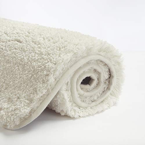 Suchtale Non Slip Bath Mat - Soft Microfiber Shaggy Bath Mat for Bathroom, Machine Washable, Thick Plush, Water Absorbent (16 x 24 Ivory)