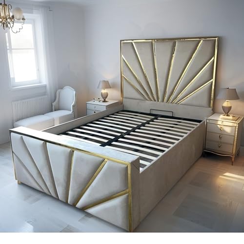 ark future Rise Designer Bed with Tall Headboard – Upholstered Fabric Bed Frame with Optional Ottoman | Modern Bedroom Furniture (Silver Plush, 3ft Single)