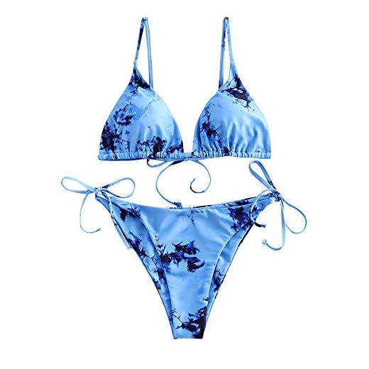 ZAFUL Gepolsterte Bikini Set, Tie-Dye-Druck Spitze Dreieck Cup Niedrigtaile gebundene Badeshorts (A-tie dye blau, S)