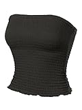 MixMatchy Women's Strapless Smocked Tube Tops Stretchy Sleeveless Cute Summer Bandeau Crop Tank Black L