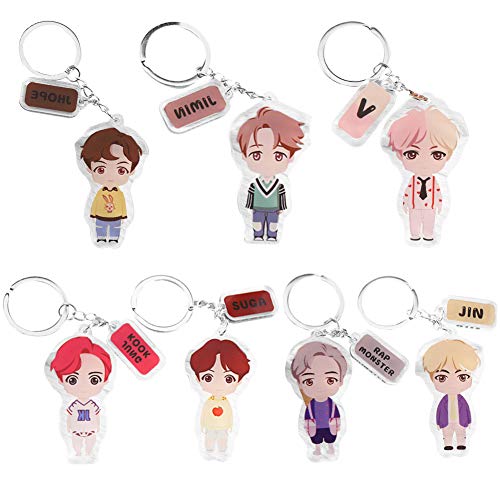 BAIBEI BTS Schlüsselanhänger, Bangtan Boys Schlüsselbund Acryl Anhänger Schlüsselring Sammlerstück, Jimin, V, Suga, Jin, J-Hope, Rap Monster Mit Army Bomb Anhänger Schlüsselbund für The Army, 7pcs Cover
