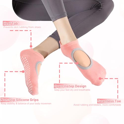 4 Pairs Grip Pilates Socks Ankle Grippy Socks Open Top Non-Slip Yoga Sock for Women Barre Hospital Workout Barefoot3
