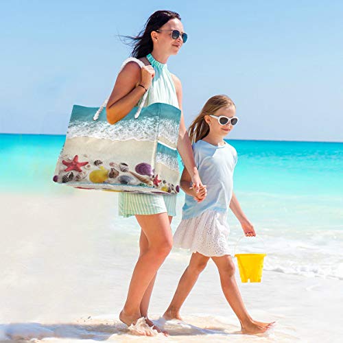 Large Beach Bags Top Handle Handbags Shoulder Tote Bag Canvas Totes Water Resistant Bags For Gym Travel Daily Sea Shells On Beach #TOP5