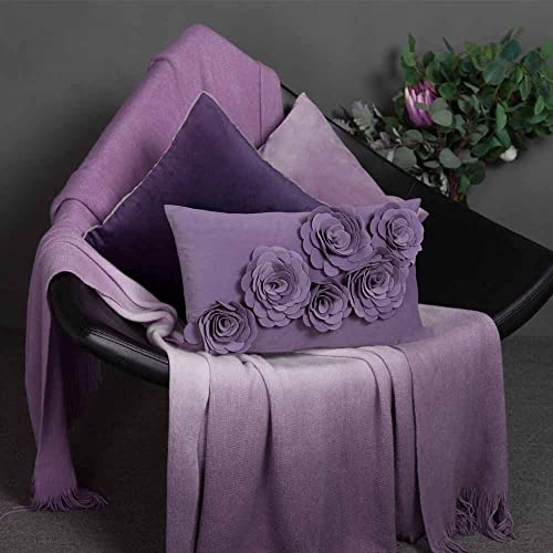 Jwh Purple Flower Throw Pillow Covers Aesthetic Decorative Velvet Floral Accent Pillow Case Rectangle Cushion Handmade Pillowcase Bed Couch Bedroom Living Room 12X20 Inch Lilac #TOP6