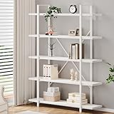 HSH Librería con 5 niveles moderno grande blanco estantería y estanterías industriales verticales de metal y madera estanterías 5 estantes para dormitorio sala de estar oficina 120cm