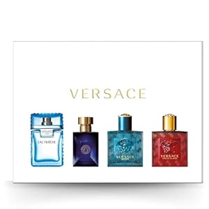 Versace Miniatures Set Men 4x5ml – Versace Eros, Eros Flame, Dylan Blue, Eau Fraiche – Mini Perfume Gift Set for Him