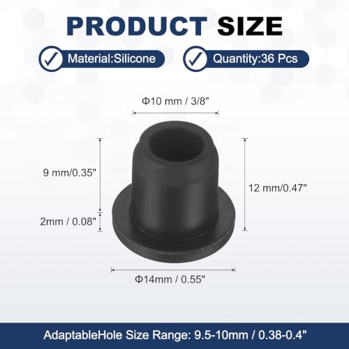 Image of MECCANIXITY 36pcs T-Shaped Silicone Plugs 10mm 3 /8 Inch Dia Snap in Plug Hole Seal Cover Round Rubber Stopper for 9.5-10mm Holes Kitchen Rubber Bulkheads Waterproof Sealing, Black