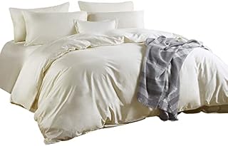 Amazon Brand - Umi Fitted Sheet with Duvet Cover Set - Bedding Set with Bed Sheet, 4PCS Microfiber Super King Size Duvet Cover Sets, Ivory