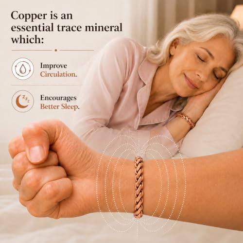Image of Touchstone Copper Bracelet Tibetan Style. Hand Forged with Solid and high Gauge Pure Copper. Set of 3 Different Designs in Rope Braid Style.