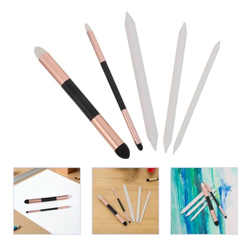 Cabilock Juego de 5 Herramientas de Dibujo para Difuminar Doble Cabezal (grande y Pequeño) Dorado 3 Esponjas para Frotar Papel, Pincel de Esponja para Sombras y Herramienta - imagen 9