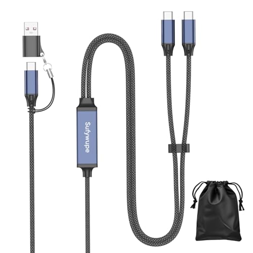 4FT 2-in-1 USB C to USB C Cable Dual-C 480Mbps USB-A Adapter included 140W Max Fast Charging Cord Braided for iPhone 17/17 Pro Max/16 Series MacBook Air/Pro and More(Adjustable buckle+storage bag)