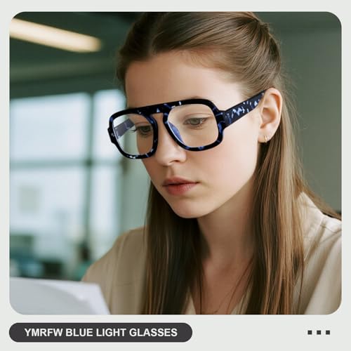 Image of Aviator Blue Light Blocking Glasses for Women Men Square Flat Top Computer TV Eyeglasses Anti Eyestrain
