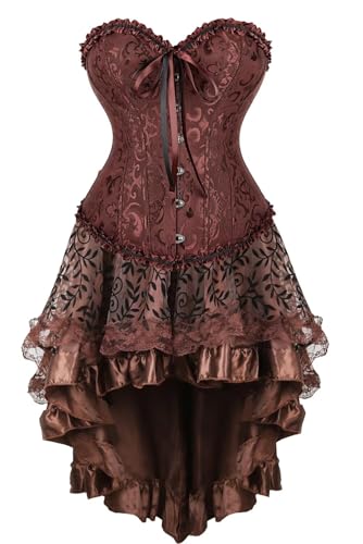 Josamogre Corset Dress Korsett Kleid Damen Corsage Set Bustier Korsettkleid Blumen Gothic Viktorianisch Braun S