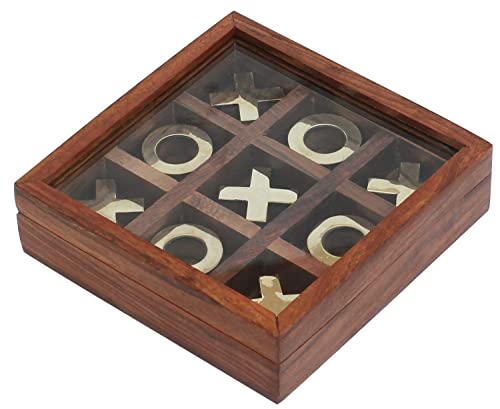 Image of STAR CRAFT Wooden Tic Tac Board Game Handmade Noughts and Crosses TIK Tak Toe Pedagogical Board Wooden Zero Kata Game (Black & White)