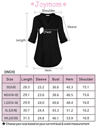 JOYMOM Latched Mama,Nursing Tops Maternity Henley V Neck Roll Tab Sleeve Breastfeeding Blouses Pregnant Trapeze Flowy Curved Hem Feeding T-Shirt Womens Casual Wear Black Large