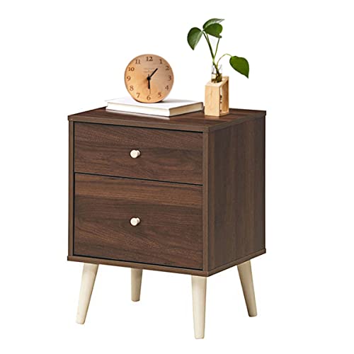 COSTWAY Mesita de Noche con 2 Cajones, Cajonera de Madera, Mesita con Sólidas Patas de Madera de Goma, Mesita con Amplio Espacio, Mesita de Sofá para Dormitorio Salón Pasillo 45 x 40 x 62 cm (café)