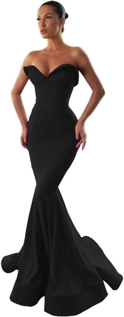 Women's Mermaid Strapless Long Prom Dresses Open Back Sweetheart Evening Gowns