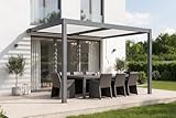 Cazeboo Pergola bioclimatique adossée 4x3m AGOSTA Aluminium Gris Lames Blanches