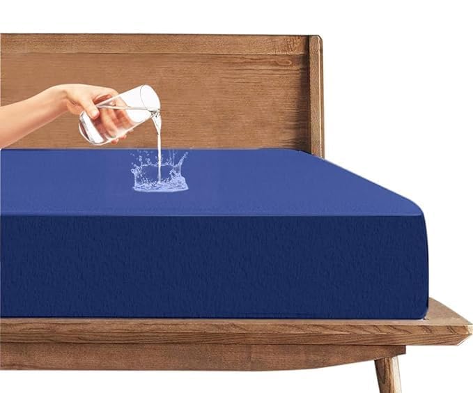 Image of Trance Cotton Feel Terry Ultra Soft Waterproof Mattress Protector | Breathable - Hypoallergenic Mattresses Cover (75x72 inch | 6.25x6 feet, Classic Blue - Pack of 1)