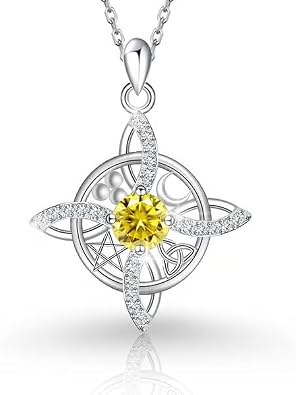 Mystical Birthstone Witches Knot Necklace, Natural Crystal Witch Knot Pendant Necklace, Pagan Wiccan Jewelry for Protection