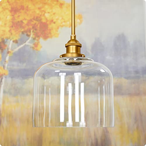 Image of Kira Home Luxe 9 inch Pendant Light Glass Shade Replacement w /Clear Jar Shape, Chandelier Glass Upgrade 8 inch x 8.75 inch, Fits Threaded Medium Base Sockets