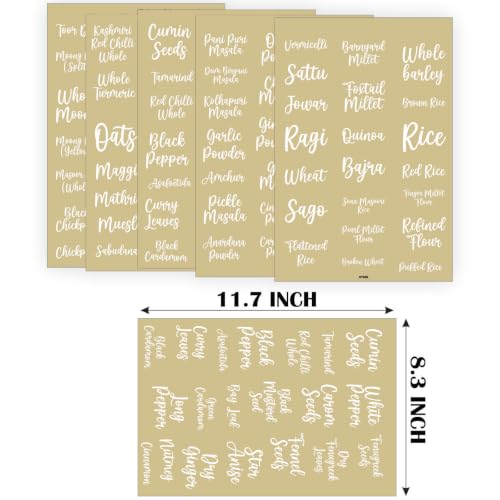 Image of CVANU 205pcs Spice Label Jar Sticker All Name in Stylish Font White Color On Clear Self-Adhesive Vinyl Ingredient Labels for Kitchen Containers, 205 Labels