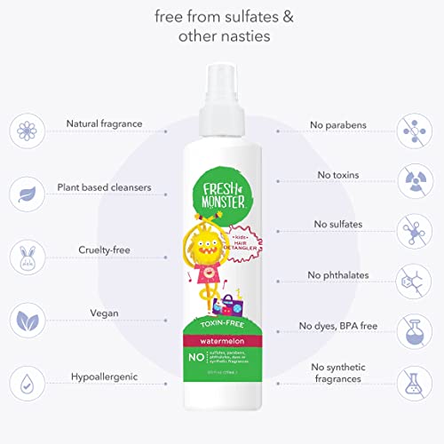 Fresh Monster Kids Detangler Spray, Toxin-Free, Hypoallergenic & Natural, Hair Conditioning Spray For Kids, Watermelon (2 Pack, 8.5Oz/Each) #TOP3