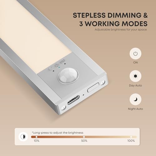 Image of LROLTEF Cabinet Lighting LED Lamp with Motion Sensor - 30 cm 2200 mAh 4000 K Under-Unit Light Kitchen Light Rechargeable Magnetic with USB & Sensor - Dimmable Stair Light Cabinet Light | Pack of 2