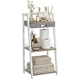 keomaisyto 3-Tier Small Bathroom Shelves with Drawer, Floor Storage Shelf, Small Bathroom Stand Rack, Freestanding Ladder Shelf for Living Room Bedroom, White