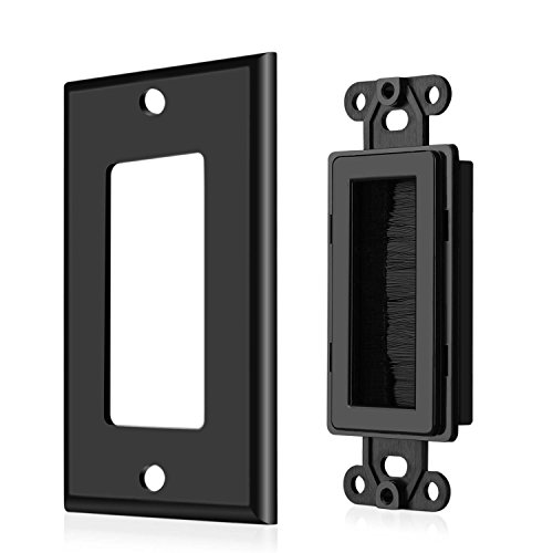 Tnp 2 Pack Brush Wall Plate - Single Gang Cable Entry Access Brush Bristles Style Strap Opening Port Insert Socket Wiring Plug Jack Decorative Face Cover Outlet Mount Panel (Black) #TOP4