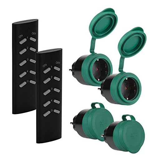 SEC 24 Funksteckdosenset Aussen,4 Programmierbare Steckdosen mit 2 Fernbedienung, Schaltbare Funkschalt Set Outdoor,3680W,Spritzwassergeschützt für Hausgerate Außenbereich