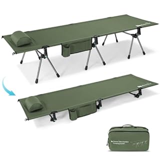 Gonex Camping Cot with Leg Extenders 2 in 1 Portable Ultralight Folding Cot for Adults Adjustable Height Supports 350lbs Sleeping Bed for Backpacking Travel Beach Home 74.8"x27.5"(Army Green, 1 PCS)