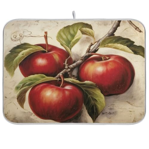 YETTASBIN Apples Dish Drying Mat for Kitchen Counter, Super Absorbent Reversible Dish Drainer Rack Pad Coffee Bar Mat, 16 x 18 Inch