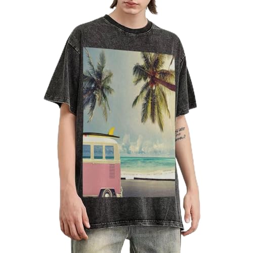 T-shirt en coton délavé homme coupe ample et motif rétro de qualité