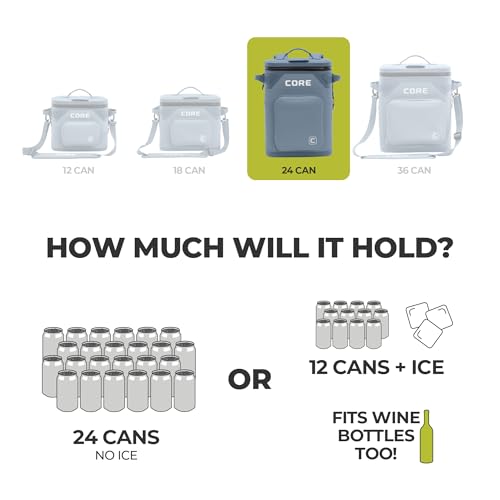 Image of CORE Magnetic Leak Proof Soft Cooler with Waterproof Zipper | Insulated Bag Portable Ice Chest Box | Best Soft Cooler for Food & Beverages for Tailgating, Car Camping, Travel, and Family Beach Picnics