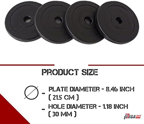 MegaShape Weight Plates - 1 Inch Vinyl Weights Set of 4x 1.25kg, 4x 2.5kg, 4x 5kg, 4x 10kg Weight Discs - Bumper Plates for Strength Training Gym Home and Weightlifting - Dumbbell Plates Barbell Plates (Pack of 4)