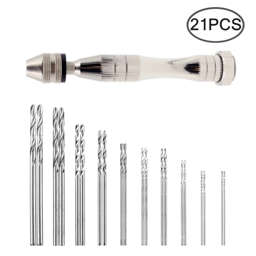 Vise d'épingle à la main avec 20 Pcs Perceuses, FineGood Outil rotatif de précision à perceuse à main avec Mini Ensemble de perceuses Twist pour moules en résine, fabrication de bois en plastique