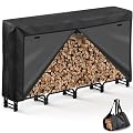 VICEARTH 8FT Firewood Rack with Cover Outdoor, Heavy Duty Wood Storage Rack with 600D Oxford Waterproof Full Cover for Fireplace, Patio, Deck, 1/2 Cord Log Holder with Firewood Carry Bag