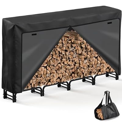 VICEARTH 8FT Firewood Rack with Cover Outdoor, Heavy Duty Wood Storage Rack with 600D Oxford Waterproof Full Cover for Fireplace, Patio, Deck, 1/2 Cord Log Holder with Firewood Carry Bag