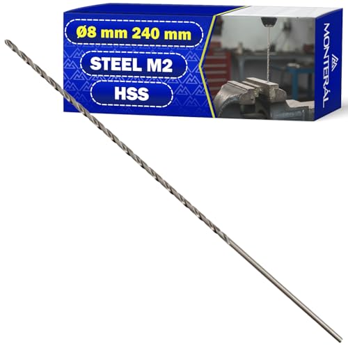HSS Metallbohrer Lang Ø 8mm 240mm aus Gehärteter Legierter Stahl M2 - HSS Bohrer Profi Kann Verwendet Werden für Eisen Stahl Edelstahl Nichteisenmetalle - MONTERAL