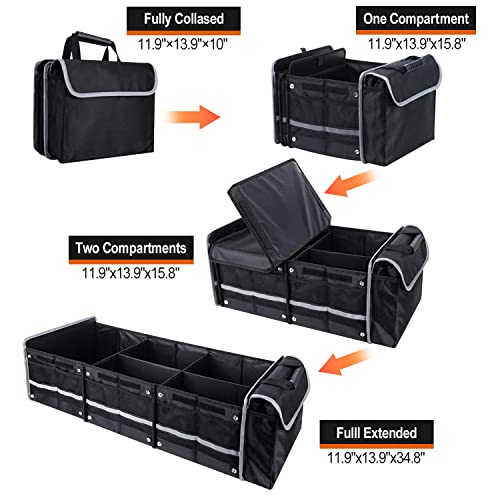 Aophy Car Trunk Organizer With Insulated Leakproof Cooler Bag, 4 In 1 Waterproof Portable Car Storage Organizer With Collapsible Cover, 3 Large Compartments, Trunk Organizer For Car, Suv, Truck #TOP3