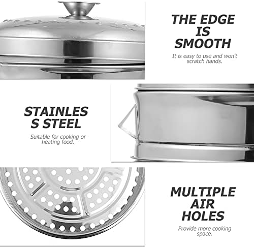 Cabilock 2 Tier Stainless Steel Steaming Pot 26CM Metal Steamer Basket with Lid Food Veg Cooker Pot Cooking Pan Dim Sum Cookware for Meat Dumpling