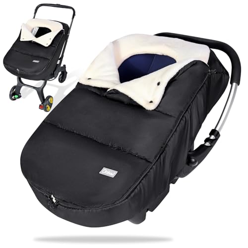 Image of Orzbow Winter Car Seat Covers for Babies, Universal Baby Car Seat Cover with Adjustable Collar, Waterproof Carseat Cover with Zipper, Warm Coral Fleece, Detachable and Machine Washable, Black